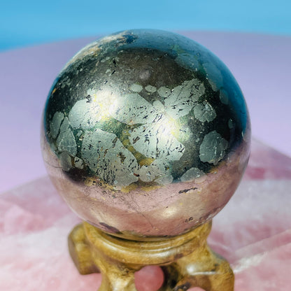 Golden Healer Quartz in Pyrite Medium Sphere