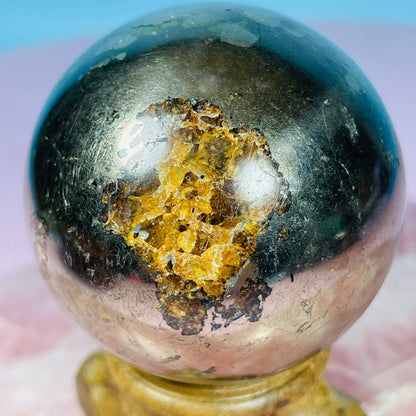 Golden Healer Quartz in Pyrite Medium Sphere