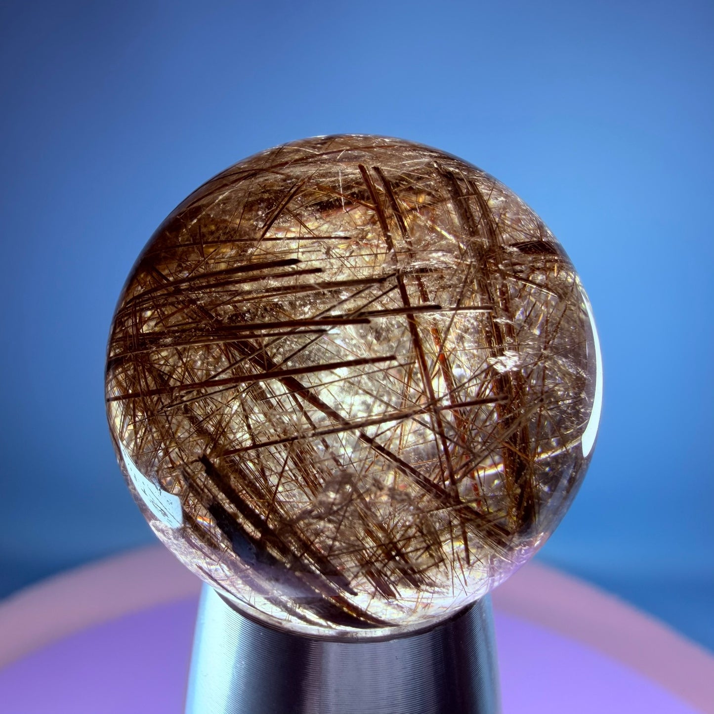 Silver + Copper Rutile Smoky Quartz Small Sphere