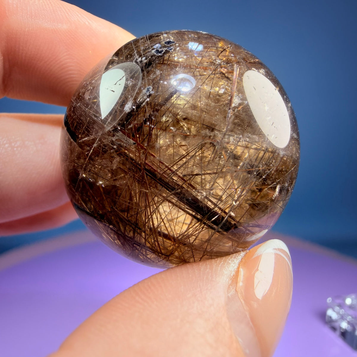 Silver + Copper Rutile Smoky Quartz Small Sphere