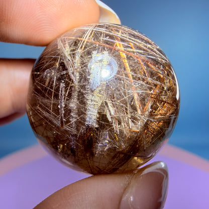 Silver + Copper Rutile Smoky Quartz Small Sphere