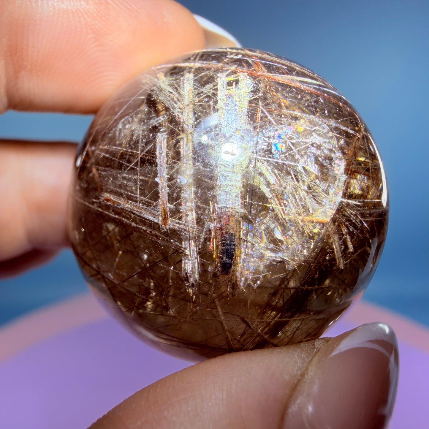 Silver + Copper Rutile Smoky Quartz Small Sphere
