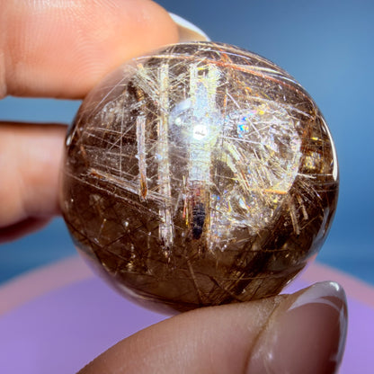 Silver + Copper Rutile Smoky Quartz Small Sphere