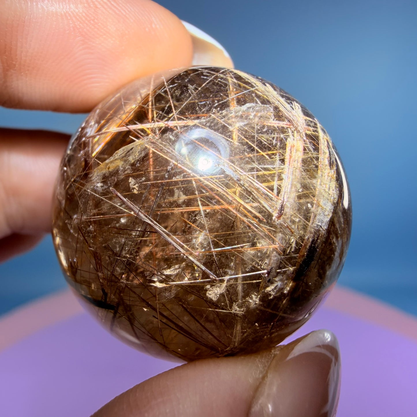 Silver + Copper Rutile Smoky Quartz Small Sphere