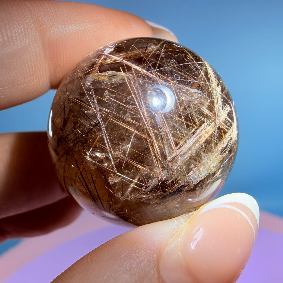 Silver + Copper Rutile Smoky Quartz Small Sphere