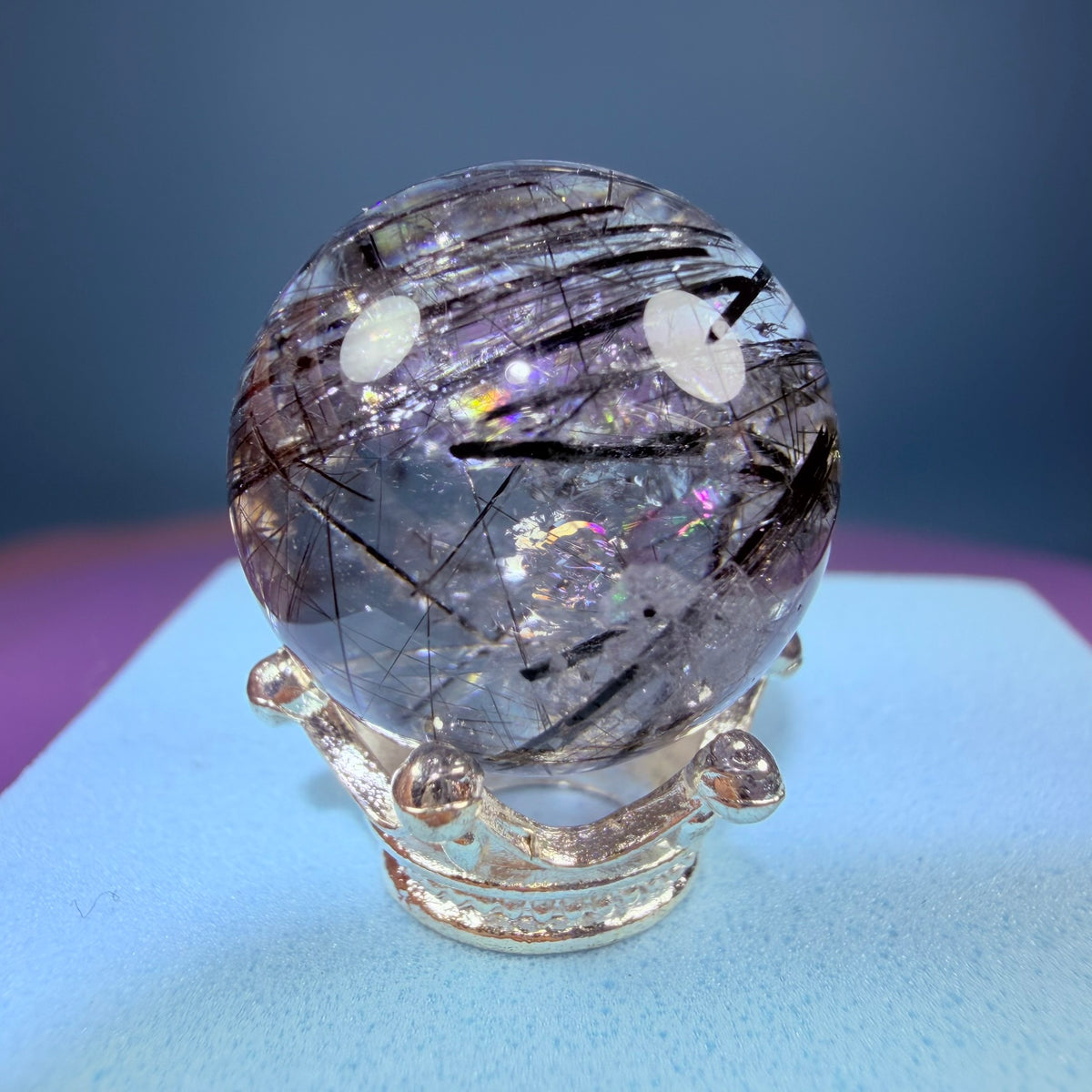 Rainbow Black Tourmaline in Quartz Mini Sphere