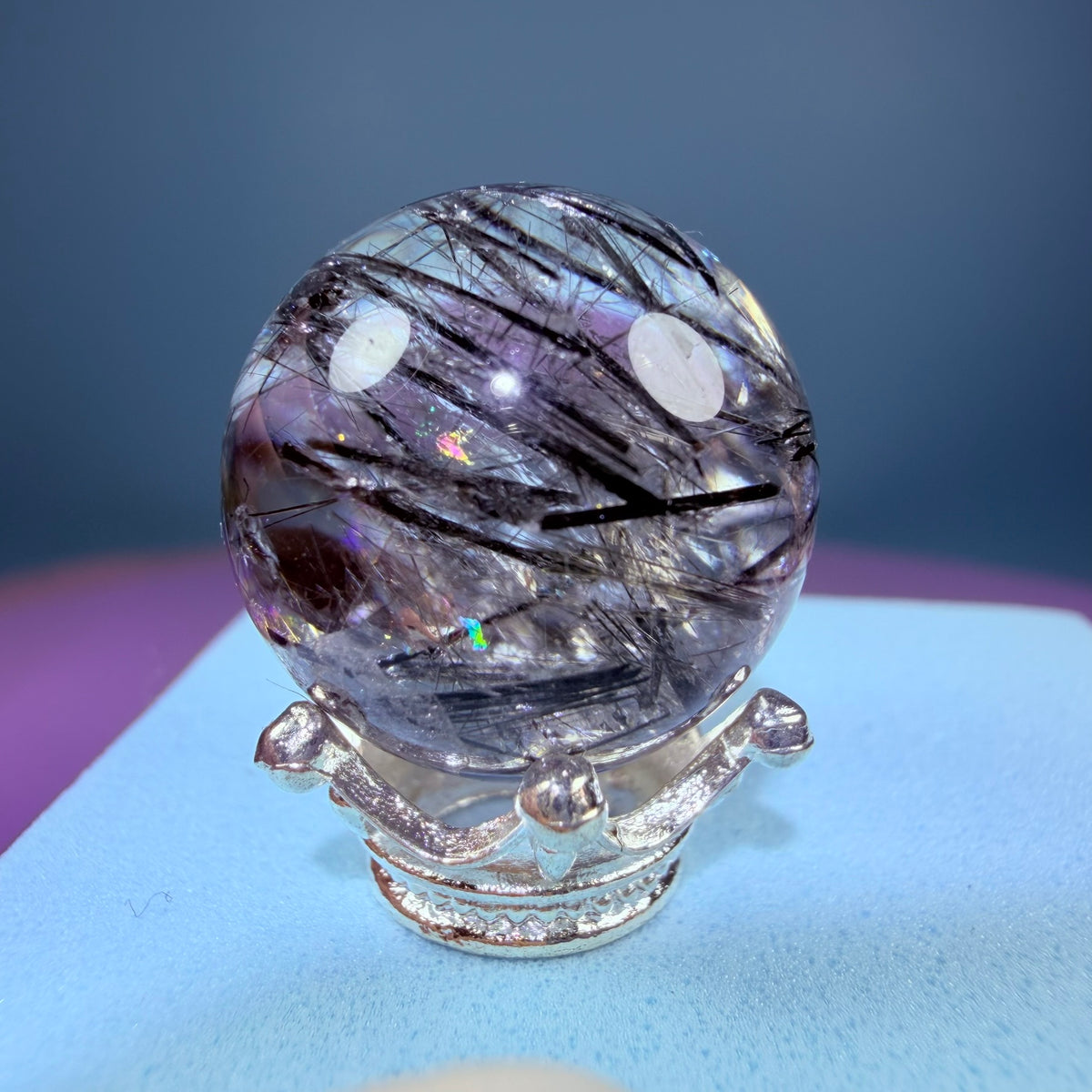 Rainbow Black Tourmaline in Quartz Mini Sphere