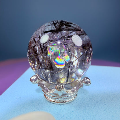 Rainbow Black Tourmaline in Quartz Mini Sphere