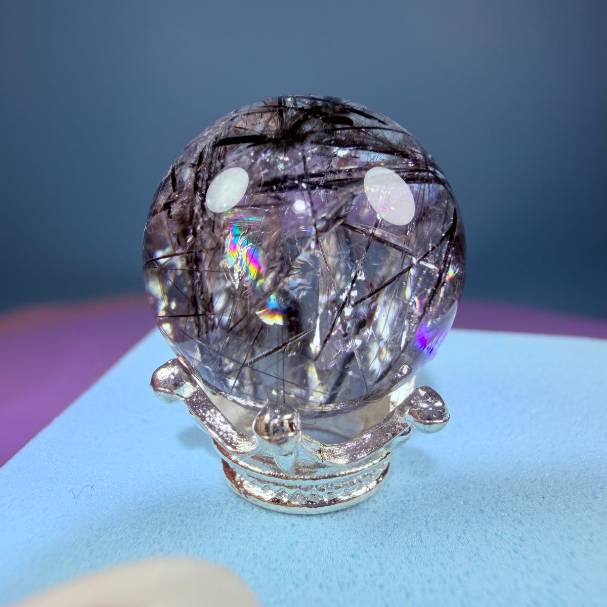 Rainbow Black Tourmaline in Quartz Mini Sphere