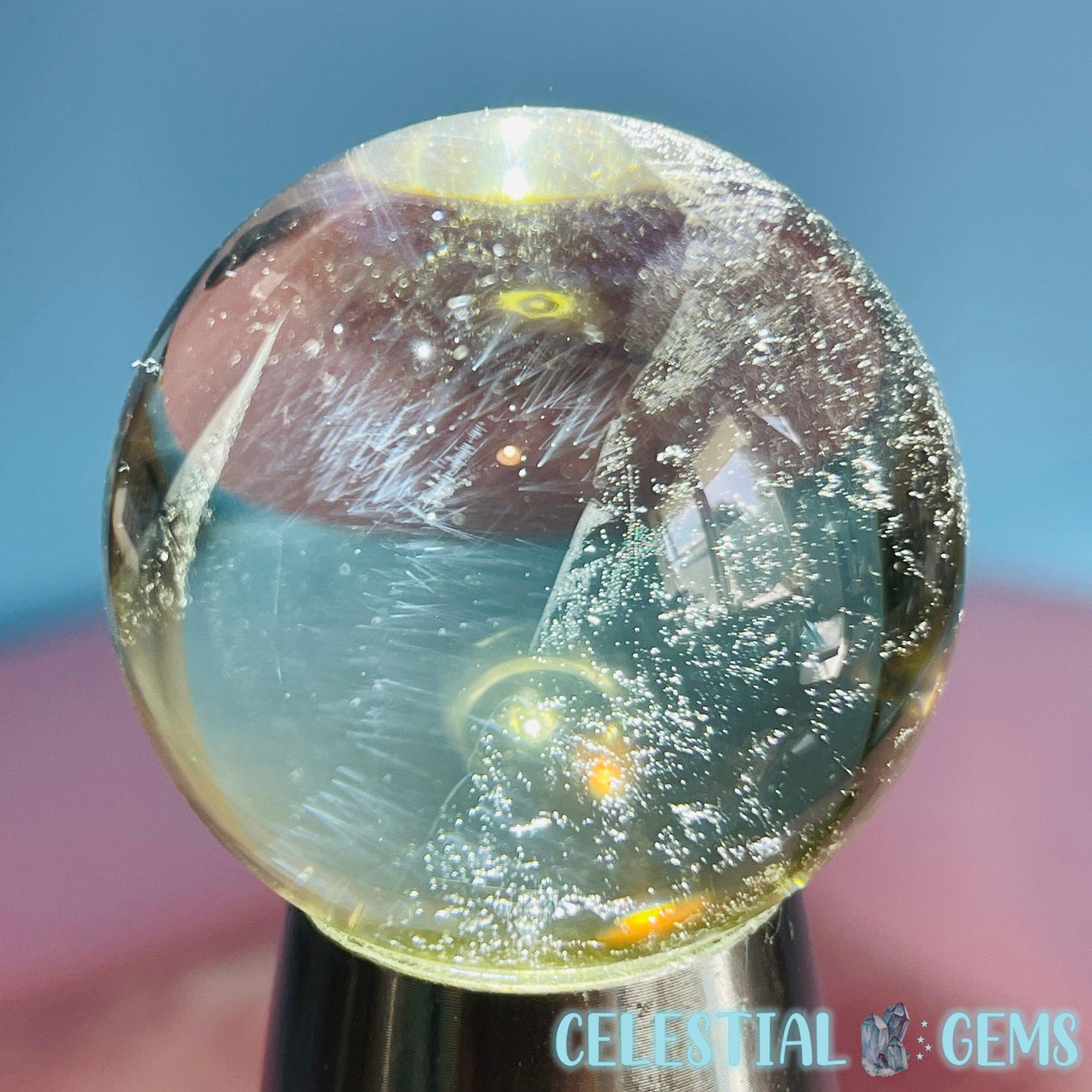 Rare Dumortierite 'Blue Needle' Phantom Citrine Small Sphere