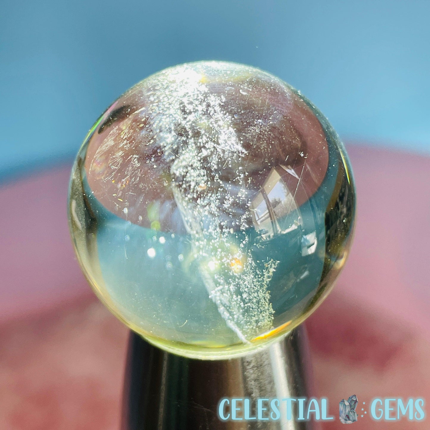 Rare Dumortierite 'Blue Needle' Phantom Citrine Small Sphere