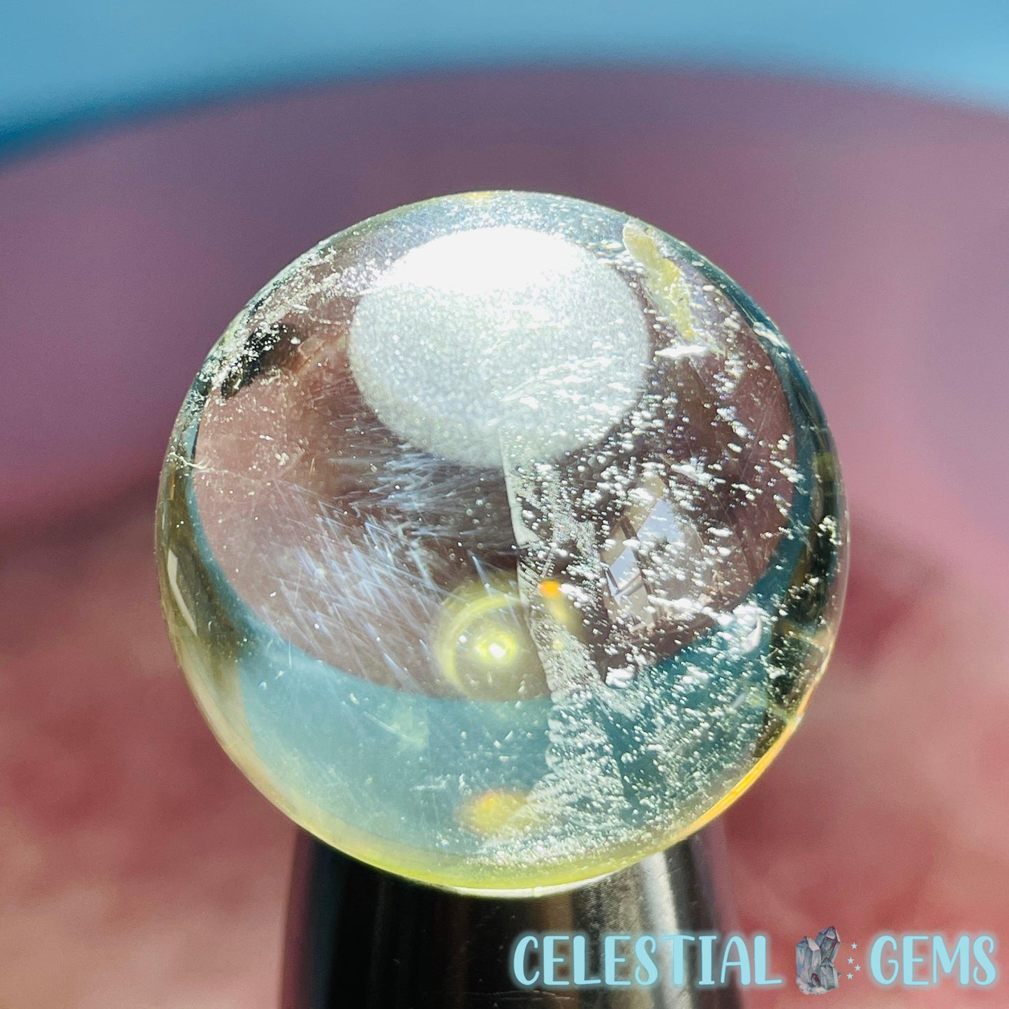 Rare Dumortierite 'Blue Needle' Phantom Citrine Small Sphere