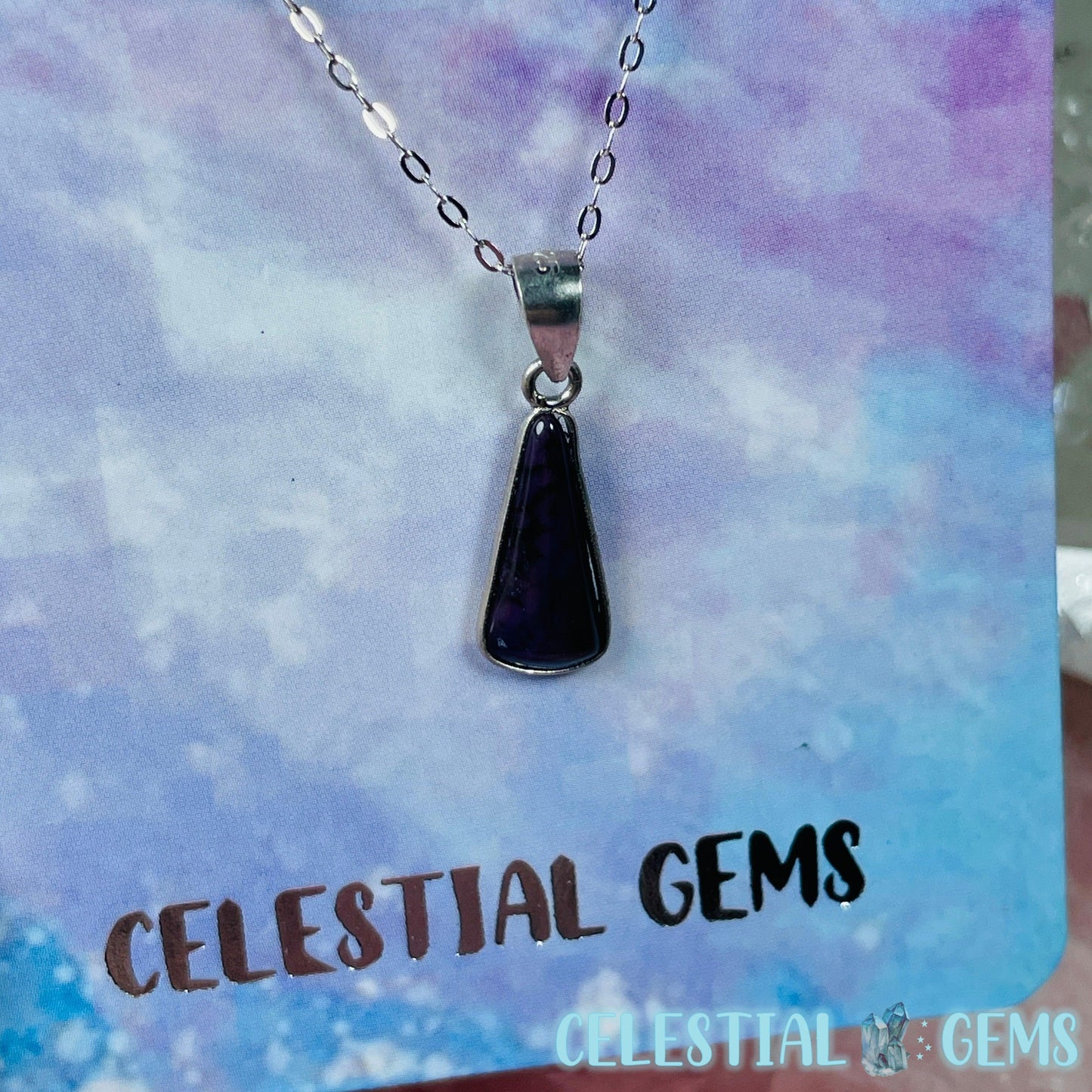 Very Rare Sugilite Pendant on 925 Silver Chain Necklace