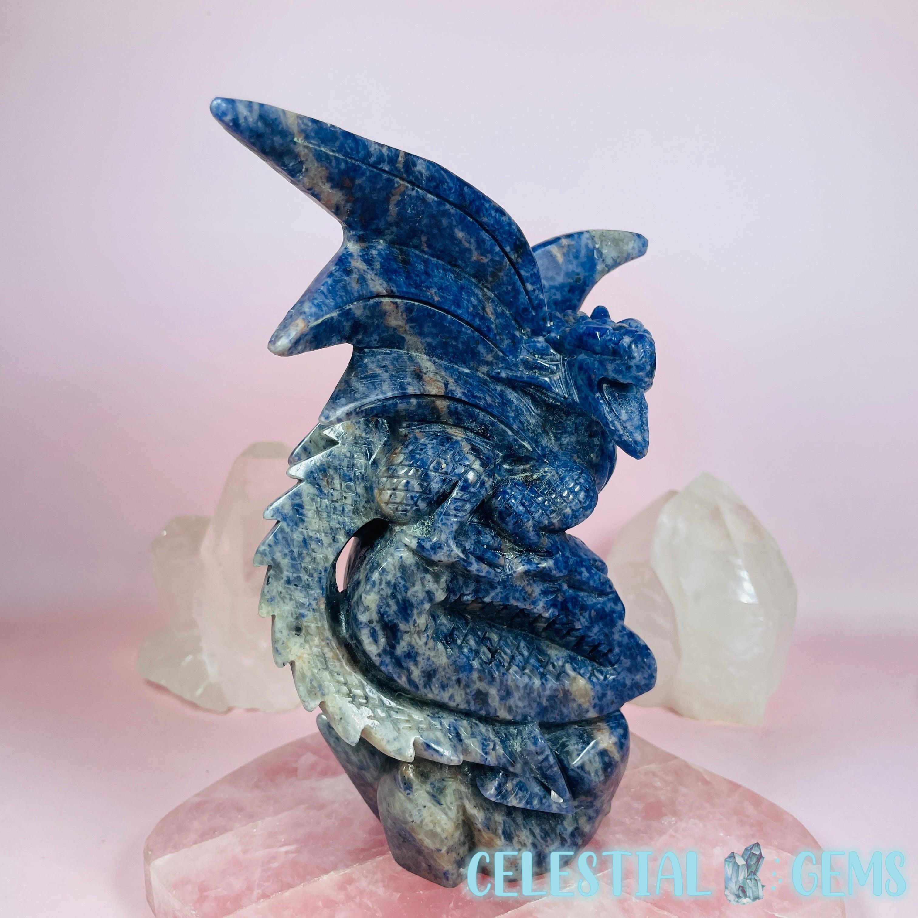 Sodalite Flying Dragon on Rock Large Carving – Celestial Gems NZ