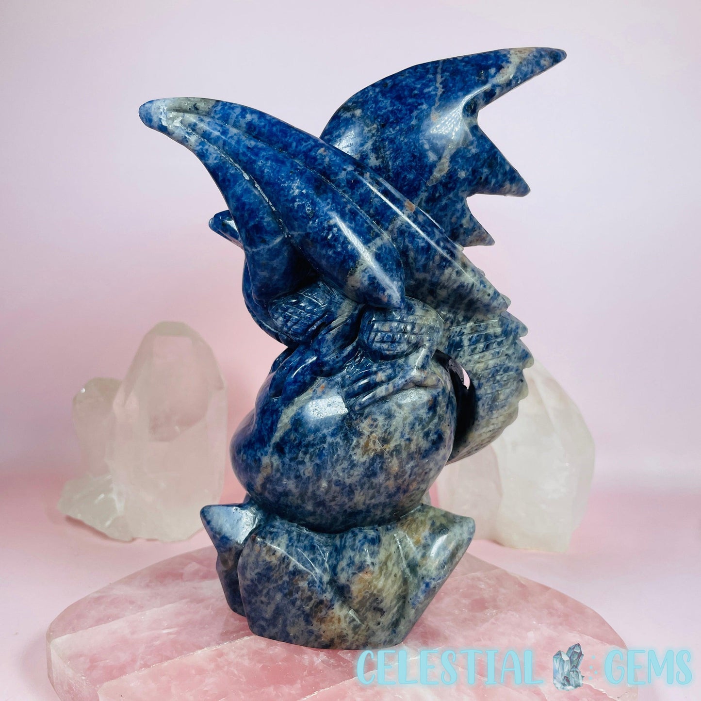 Sodalite Flying Dragon on Rock Large Carving