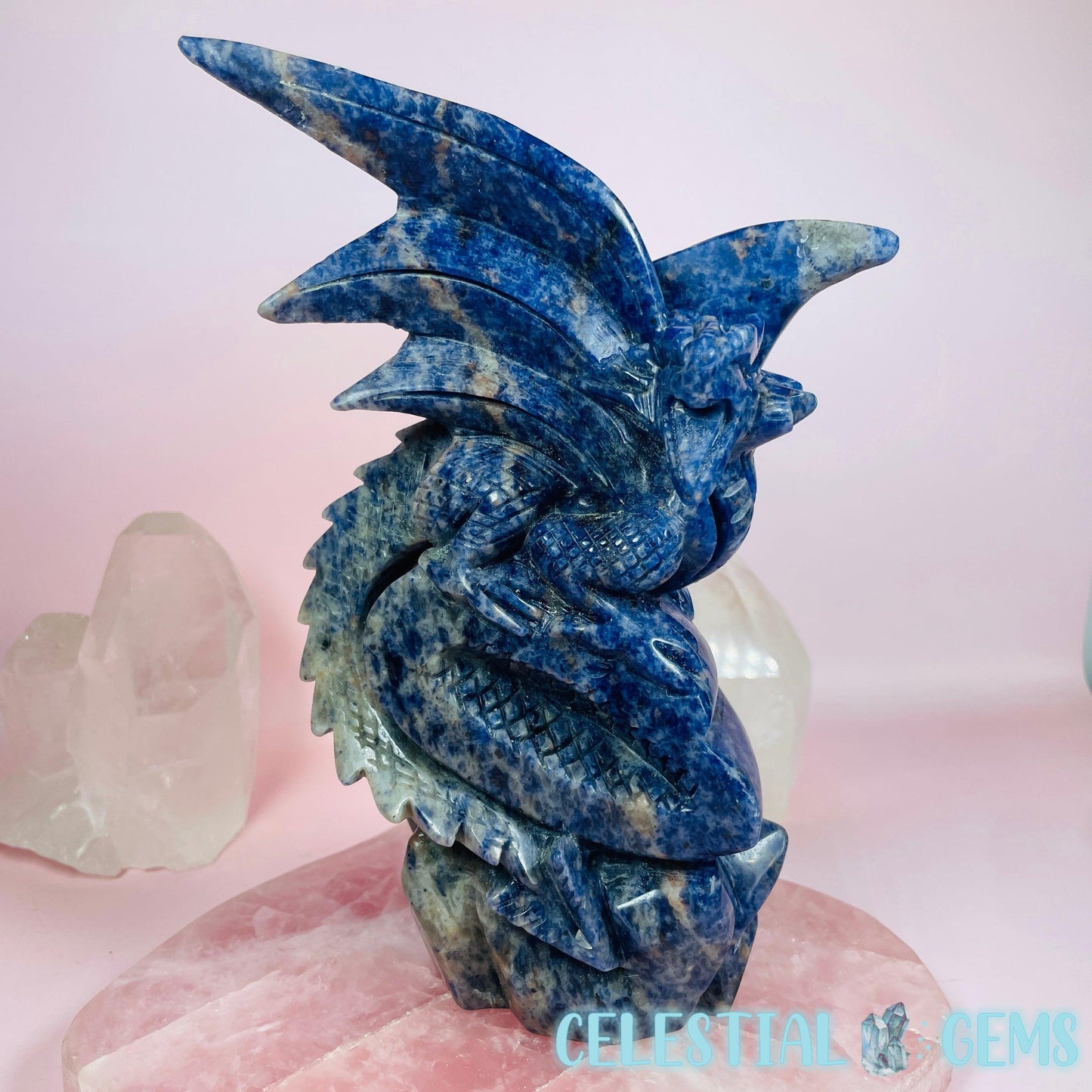 Sodalite Flying Dragon on Rock Large Carving