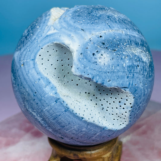 Blue Fossil Coral Semi-Polished Large Sphere
