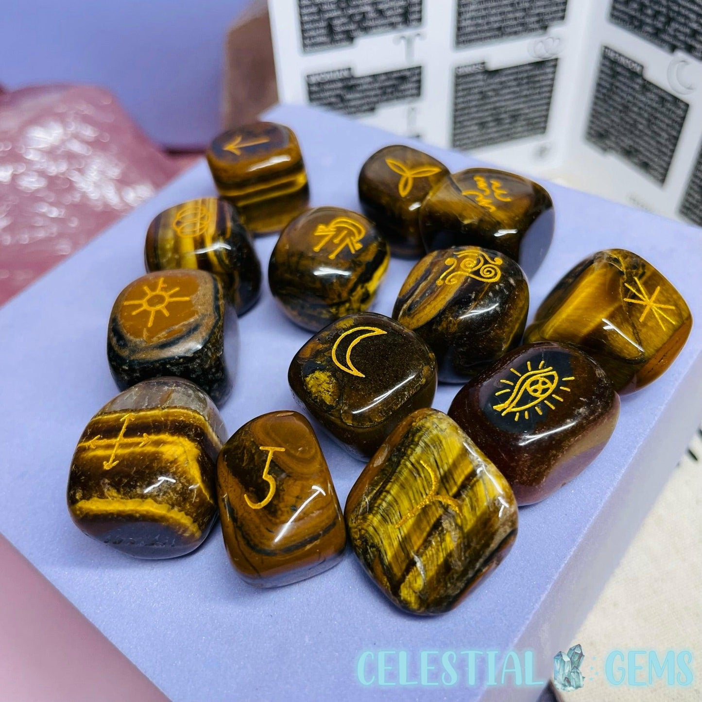 Witches Oracle Crystal Runestones - Tigers Eye (13 Stones)