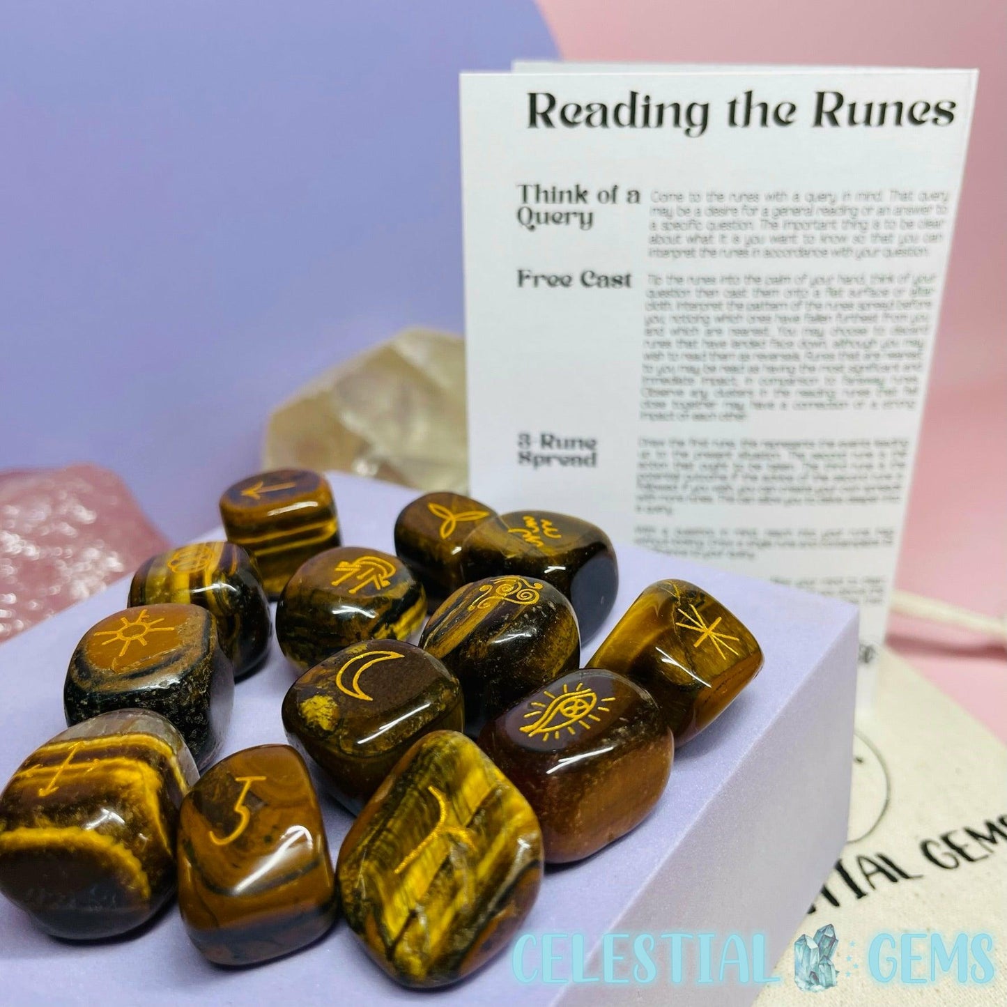 Witches Oracle Crystal Runestones - Tigers Eye (13 Stones)