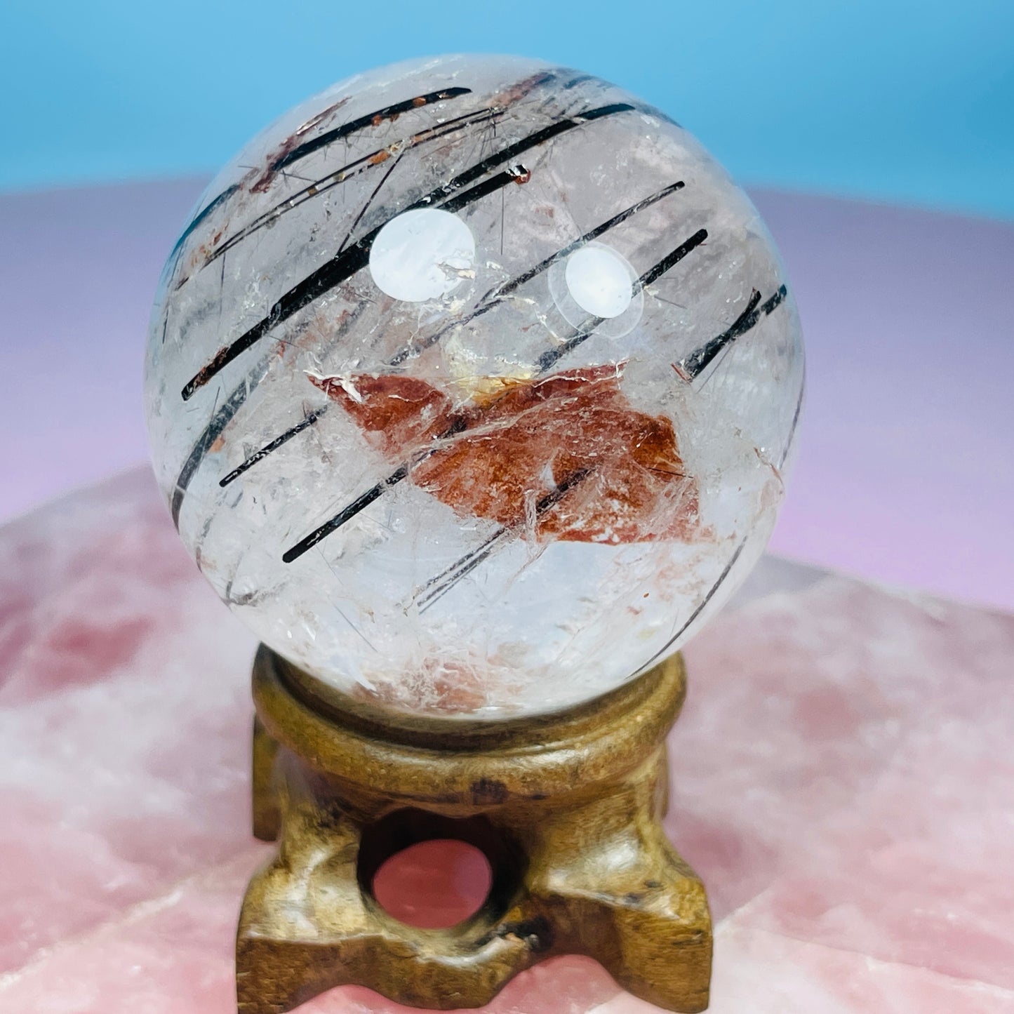 Black Tourmaline + 'Koi Fish' Iron in Clear Quartz Medium Sphere