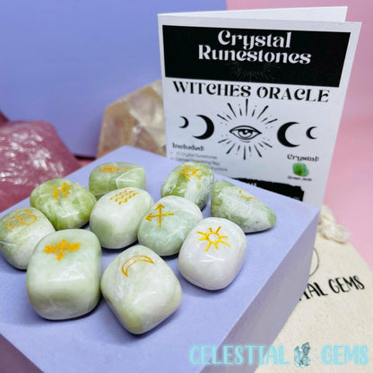 Witches Oracle Crystal Runestones - Green Jade (10 Stones)