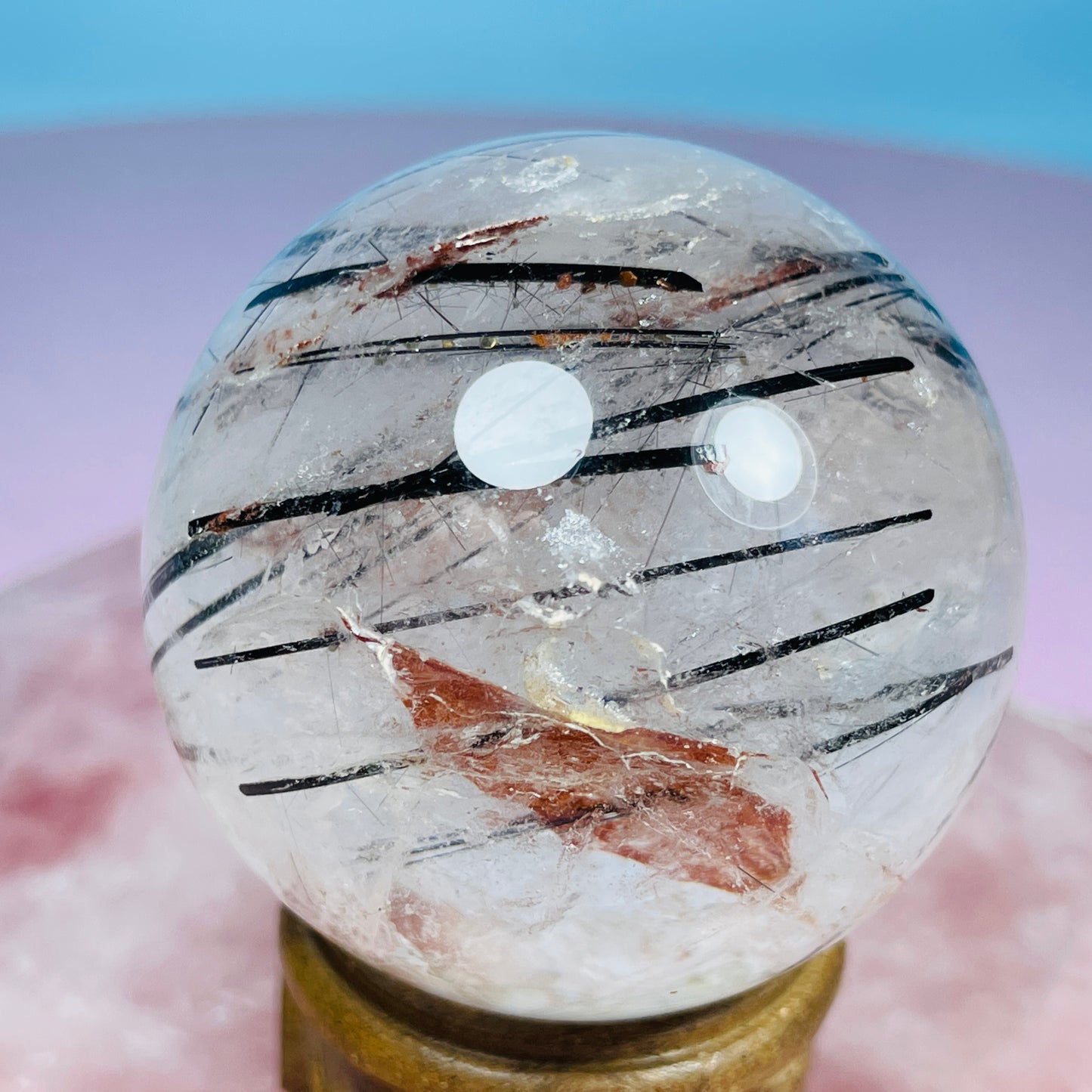 Black Tourmaline + 'Koi Fish' Iron in Clear Quartz Medium Sphere