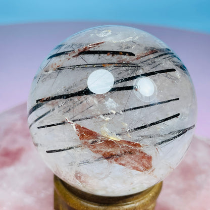 Black Tourmaline + 'Koi Fish' Iron in Clear Quartz Medium Sphere