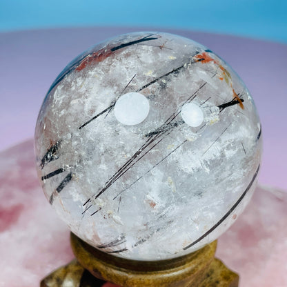 Black Tourmaline + 'Koi Fish' Iron in Clear Quartz Medium Sphere