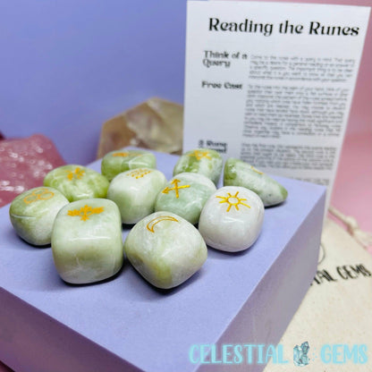 Witches Oracle Crystal Runestones - Green Jade (10 Stones)