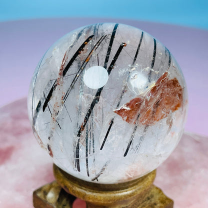 Black Tourmaline + 'Koi Fish' Iron in Clear Quartz Medium Sphere