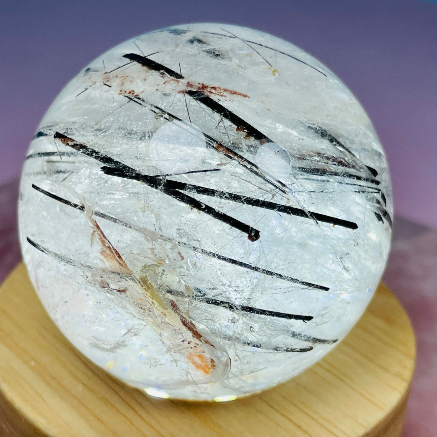 Black Tourmaline + 'Koi Fish' Iron in Clear Quartz Medium Sphere