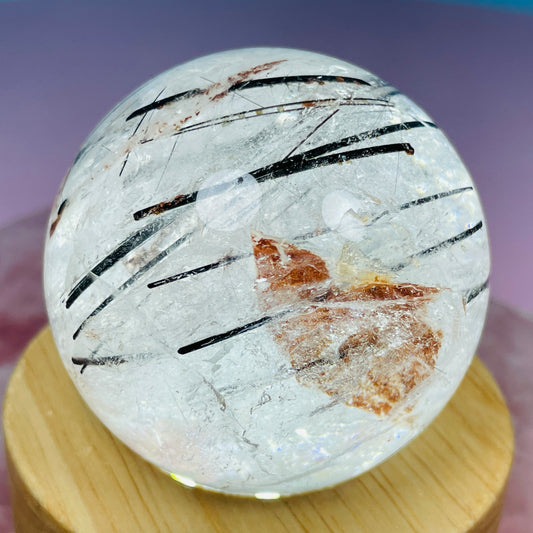 Black Tourmaline + 'Koi Fish' Iron in Clear Quartz Medium Sphere