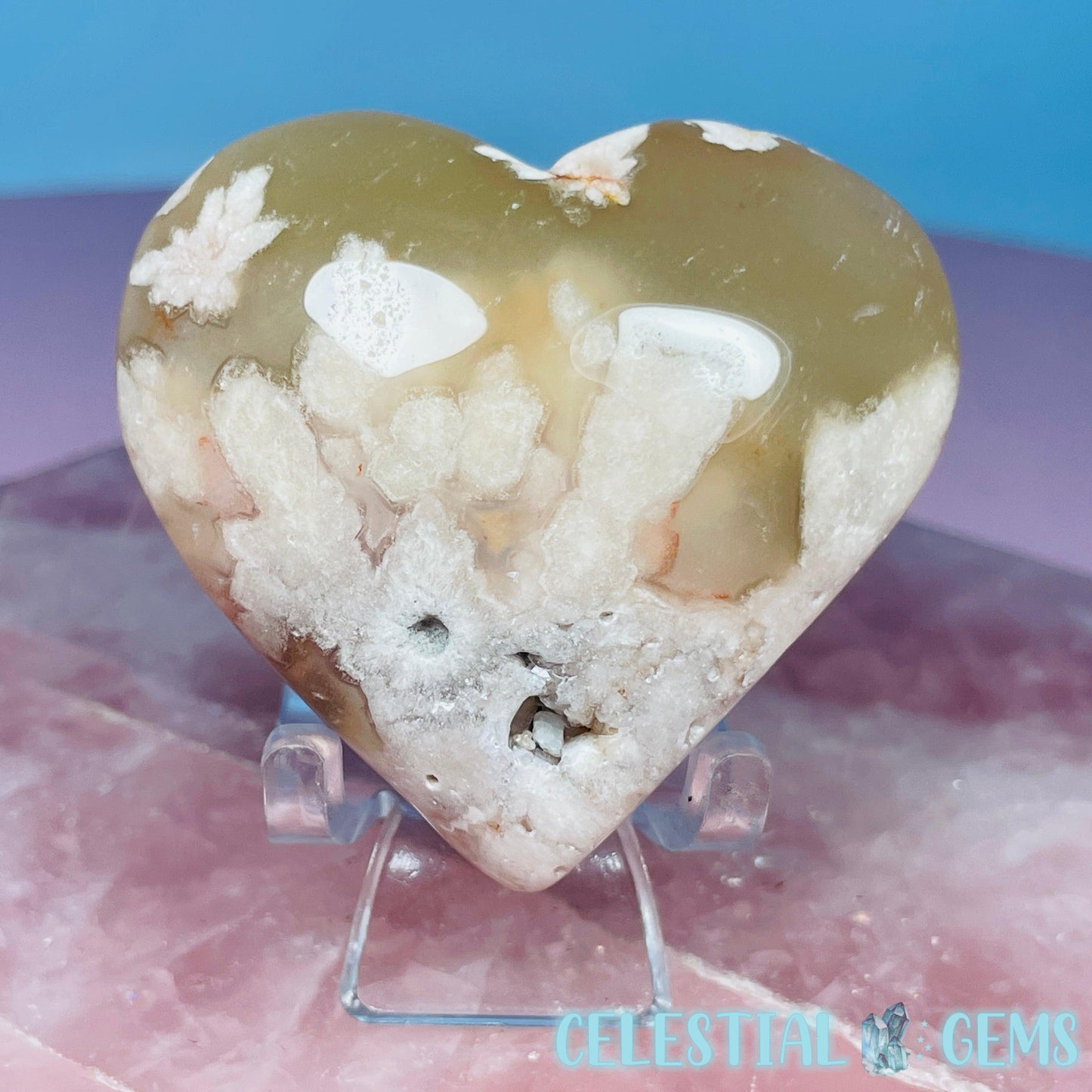 Flower Agate Heart Medium Carving