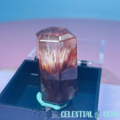 Red Amphibole Quartz Faceted Gemstone in Specimen Box