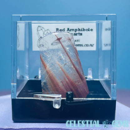 Red Amphibole Quartz Faceted Gemstone in Specimen Box