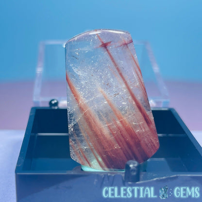 Red Amphibole Quartz Faceted Gemstone in Specimen Box