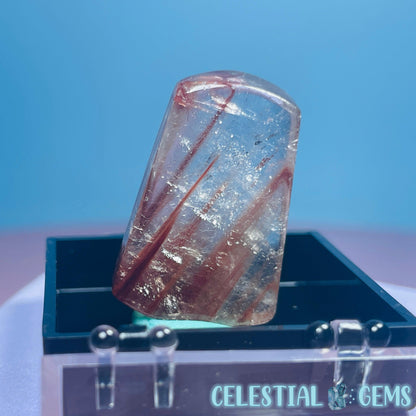 Red Amphibole Quartz Faceted Gemstone in Specimen Box