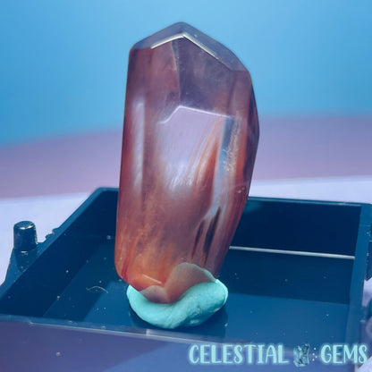 Red Amphibole Quartz Faceted Gemstone in Specimen Box