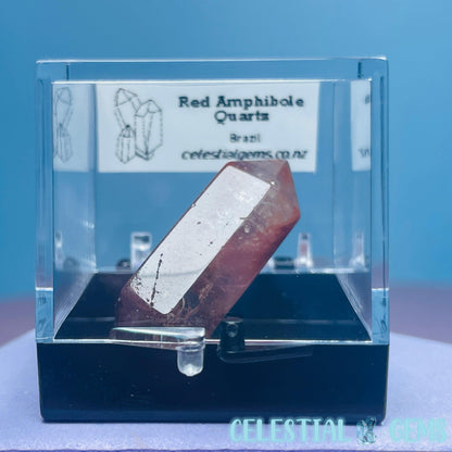 Red Amphibole Quartz Faceted Gemstone in Specimen Box