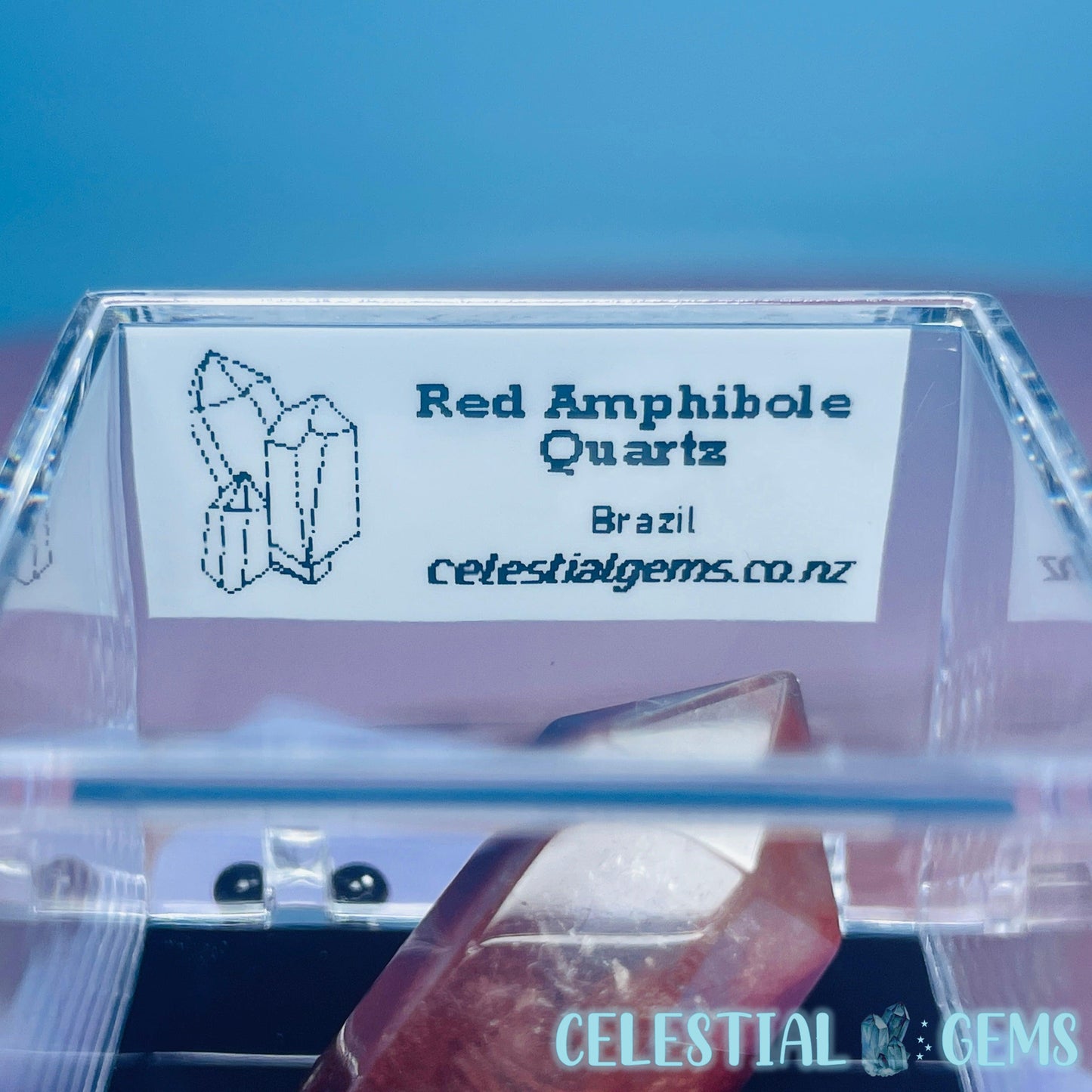 Red Amphibole Quartz Faceted Gemstone in Specimen Box