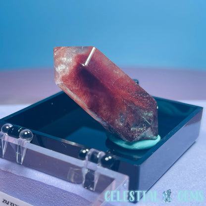 Red Amphibole Quartz Faceted Gemstone in Specimen Box