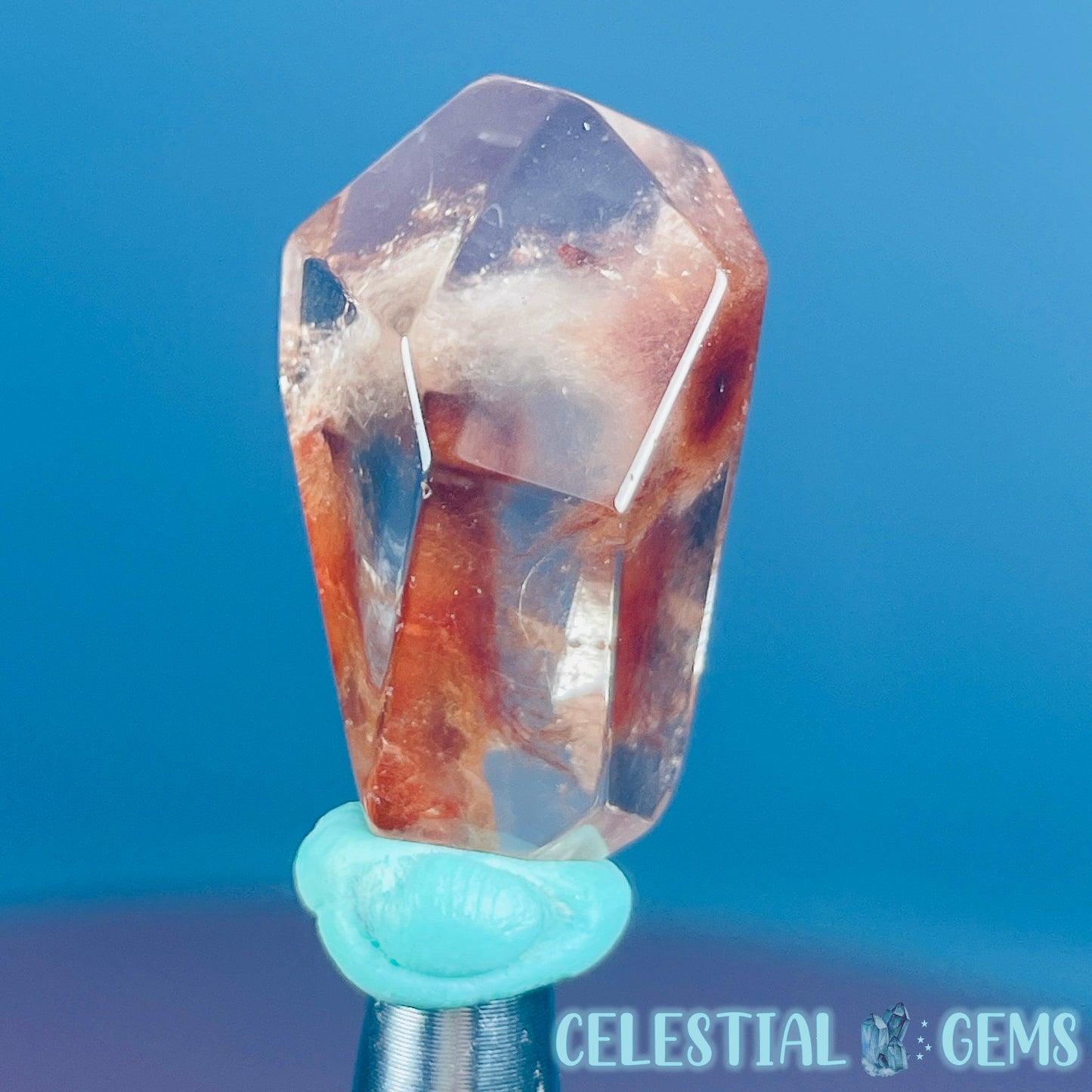 Red Amphibole Quartz Faceted Gemstone in Specimen Pottle