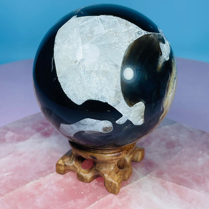 Volcanic Agate + Mangano Calcite UV Large Sphere