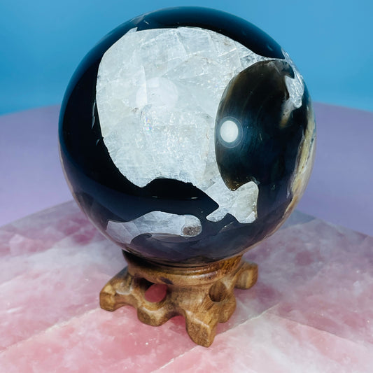 Volcanic Agate + Mangano Calcite UV Large Sphere