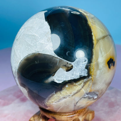 Volcanic Agate + Mangano Calcite UV Large Sphere