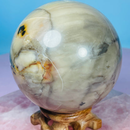 Volcanic Agate + Mangano Calcite UV Large Sphere