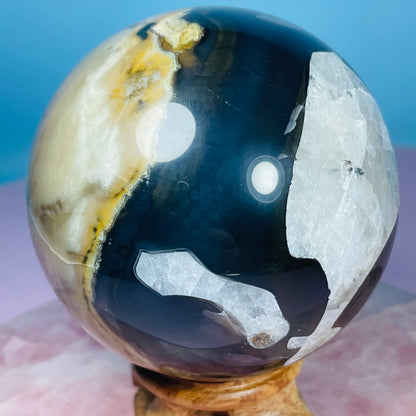 Volcanic Agate + Mangano Calcite UV Large Sphere