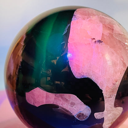 Volcanic Agate + Mangano Calcite UV Large Sphere