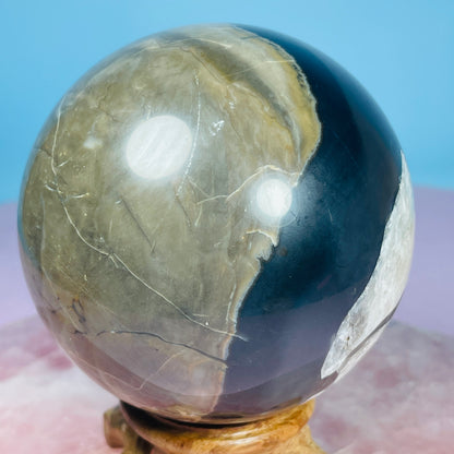 Druzy Volcanic Agate + Mangano Calcite UV Large Sphere