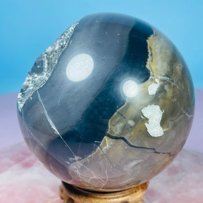 Druzy Volcanic Agate + Mangano Calcite UV Large Sphere